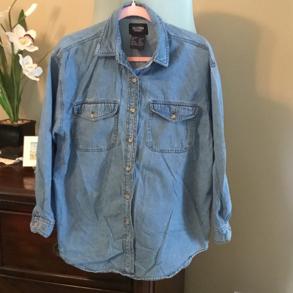 Solutions Original-EUC-Men’s Denim Light Blue Casual Button-Down Shirt